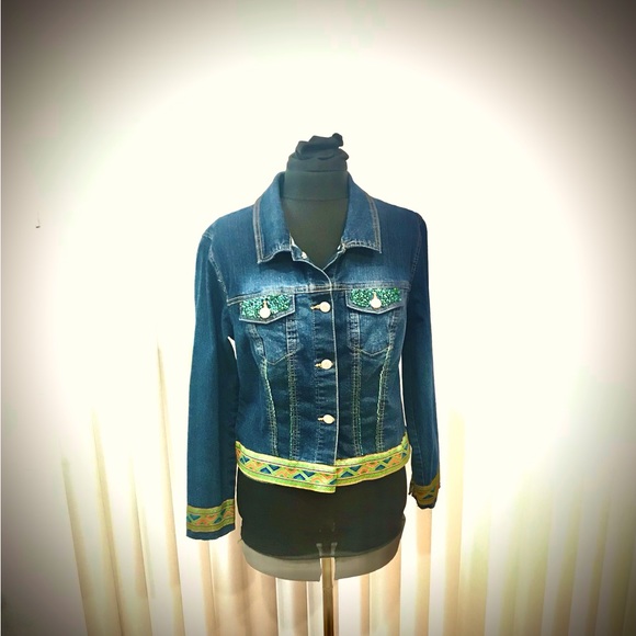 Embellished Jean Jacket, Native Style - Picture 1 of 6